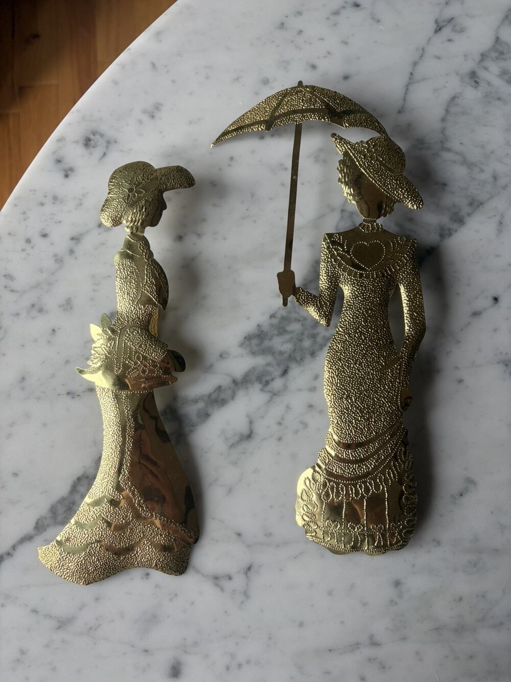 Vintage Home Interiors Victorian Ladies Wall Hangings Set of 2 Gold Tone